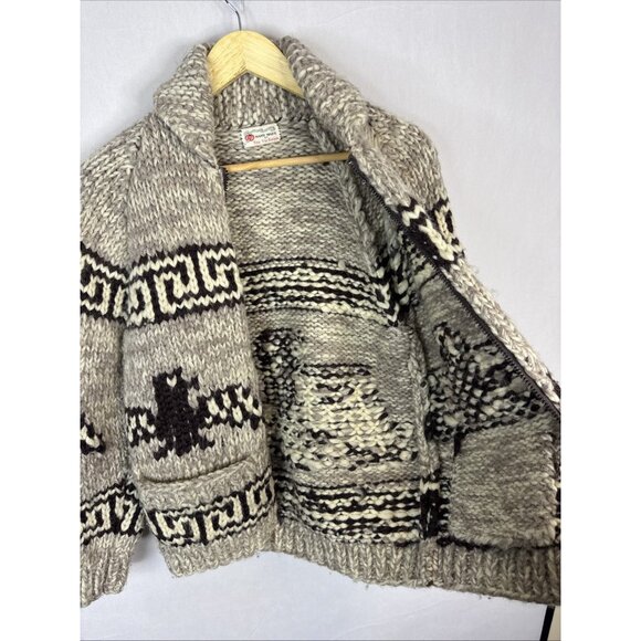 Vintage Hand Knit Cowichan Style Wool Cardigan Women XS/S Thunderbird - Picture 6 of 6